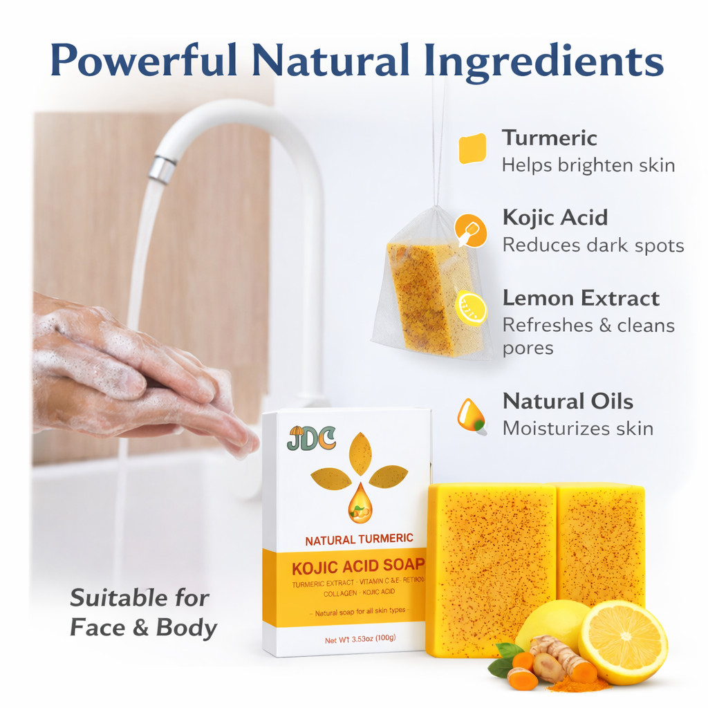 Kojic Acid Turmeric Soap Skin Brightening Bar Lemon Vitamin C Dark Spot Care NEW
