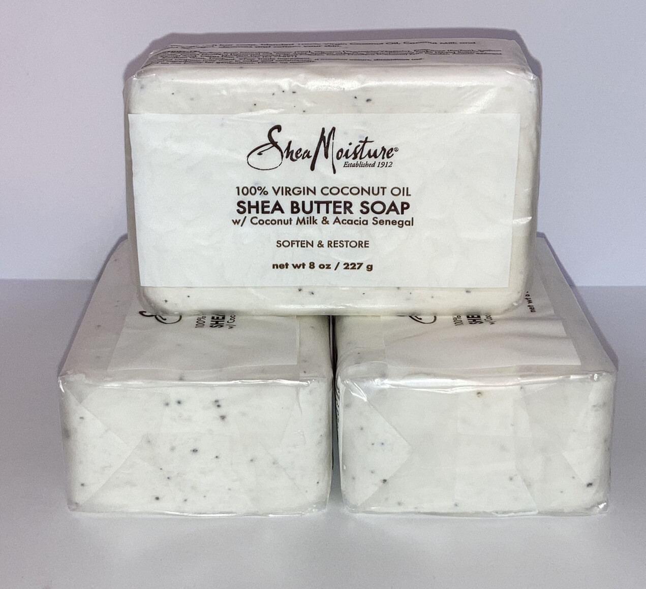 3X Shea Moisture 100% Virgin Coconut Oil W/ Coconut Milk Acacia Senegal Bar Soap