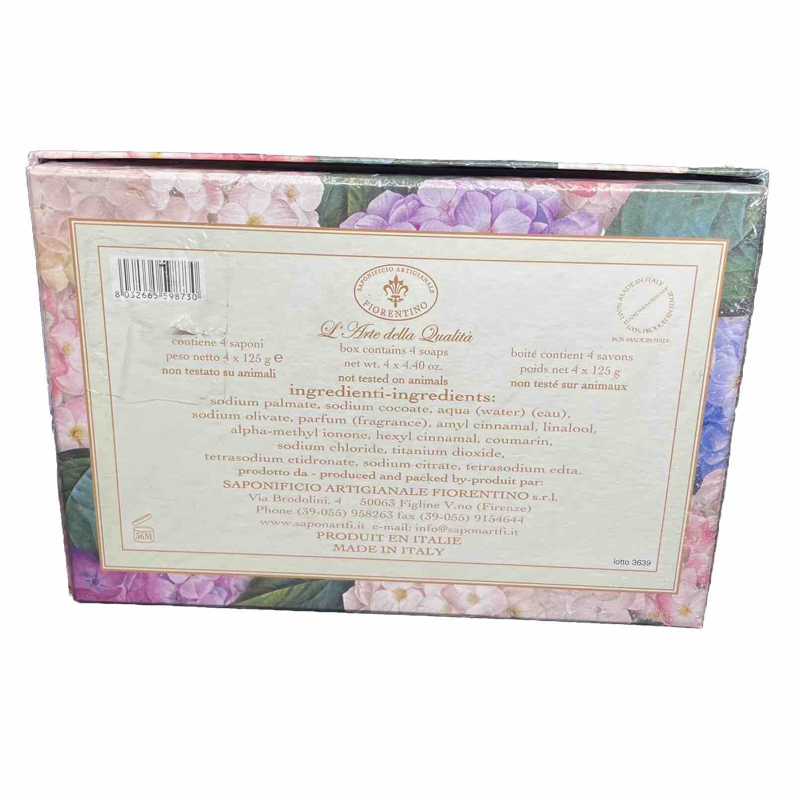 Saponificio Artigianale Fiorentino Hydrangea (4) 4.4oz Soap Bars Made In Italy