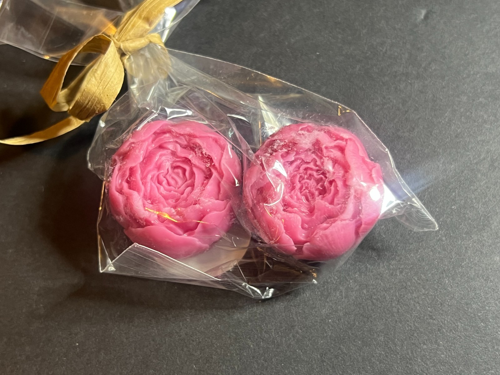 Set of 2 Pink Mini Floral Peony Flower Shaped Vegan Glycerin Soaps .9oz