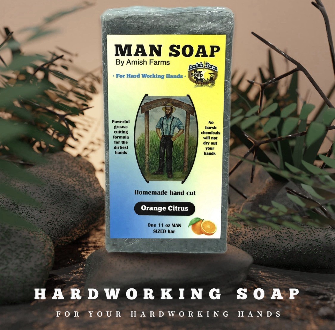 Amish Farms Men’s Soap 1 Large Bar Soap Men Heavy Duty 11 oz Orange Citrus HTF
