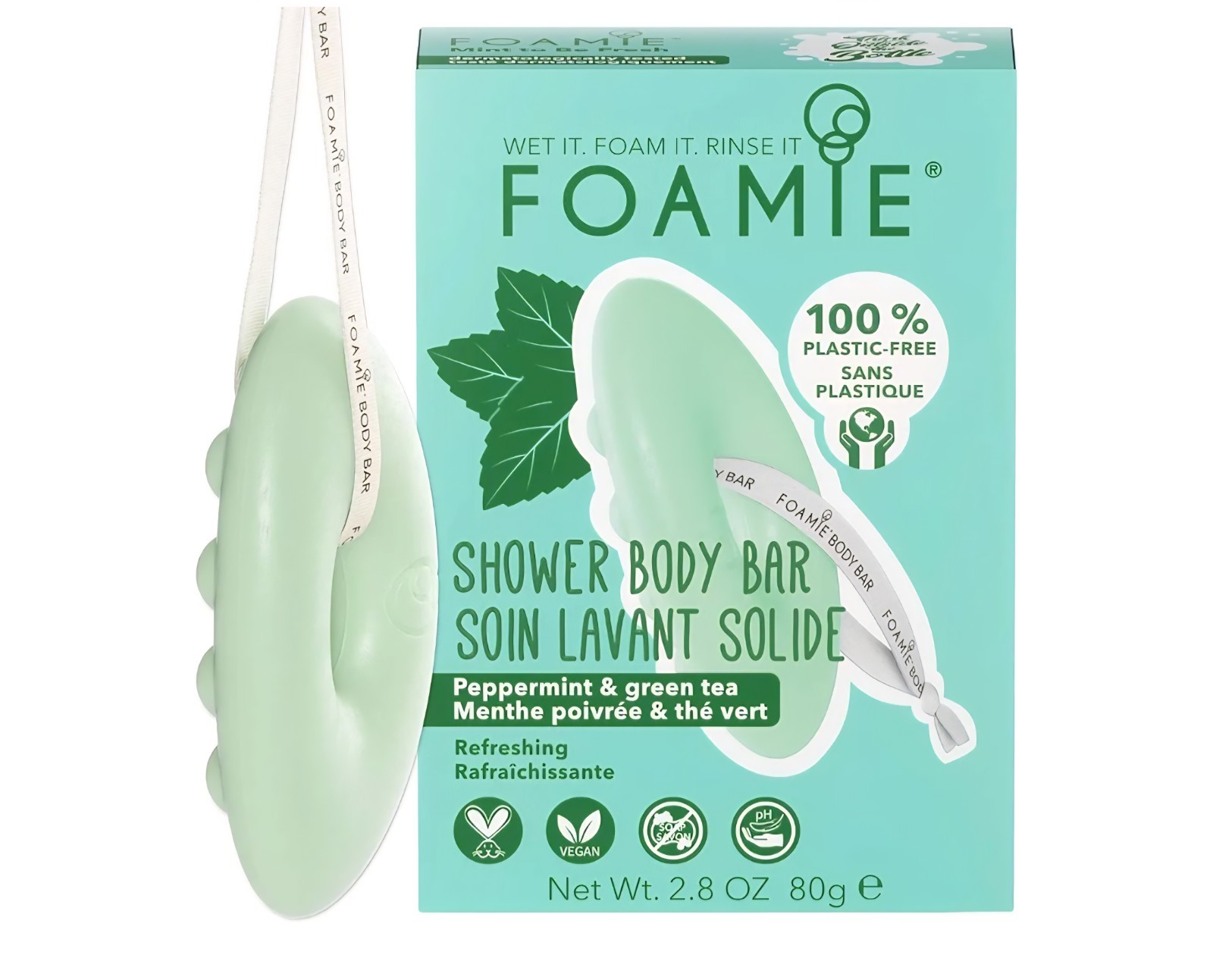 NEW! FOAMIE 🫧 (2.8 Oz) ●PEPPERMINT/GREEN TEA● Shower Body Bar WET FOAM & RINSE.