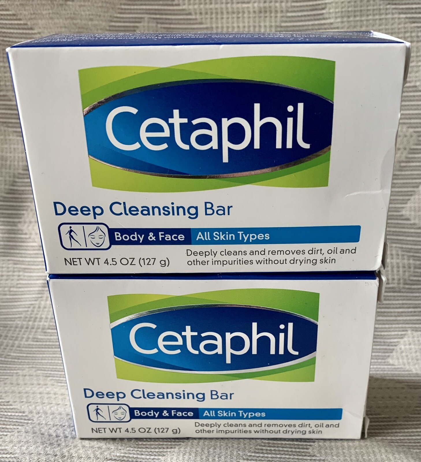 Lot of 2 Cetaphil Deep Cleansing Bar, Body & Face, All Skin Types 4.5 Oz Each