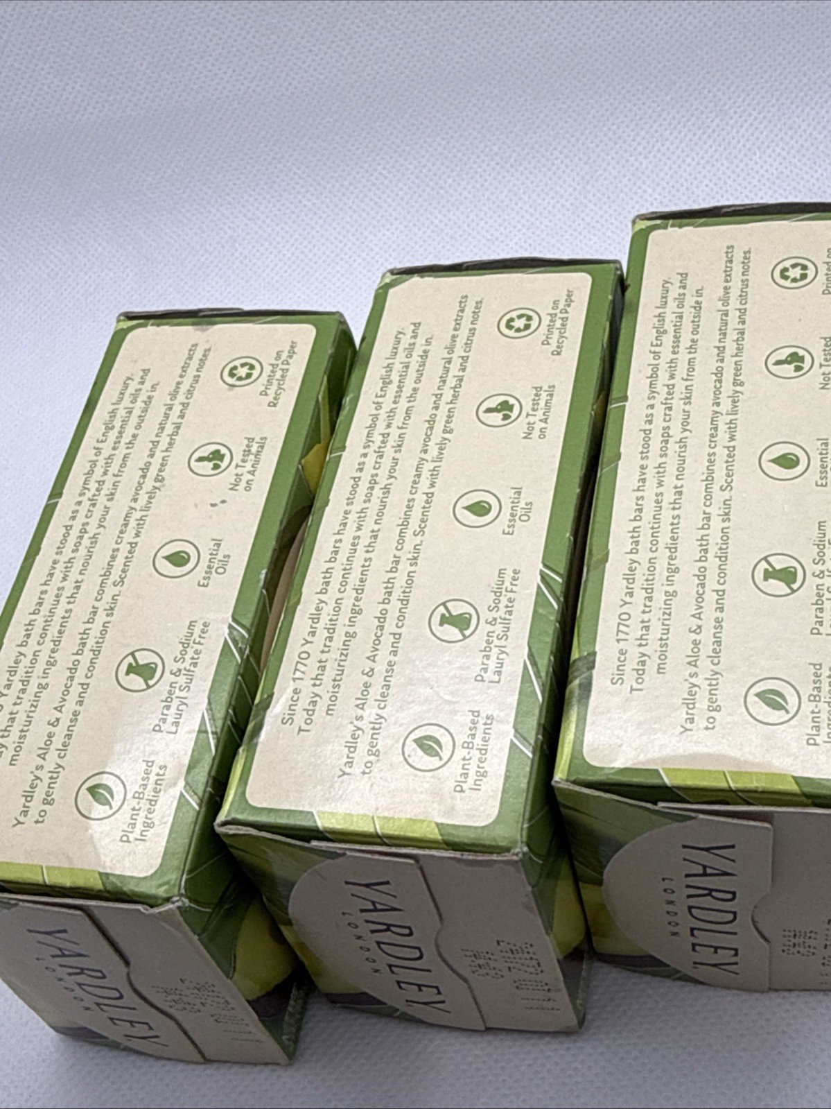 Lot of 3 Yardley London Moisturizing Bar Fresh Aloe With Avocado Essence 4 Oz