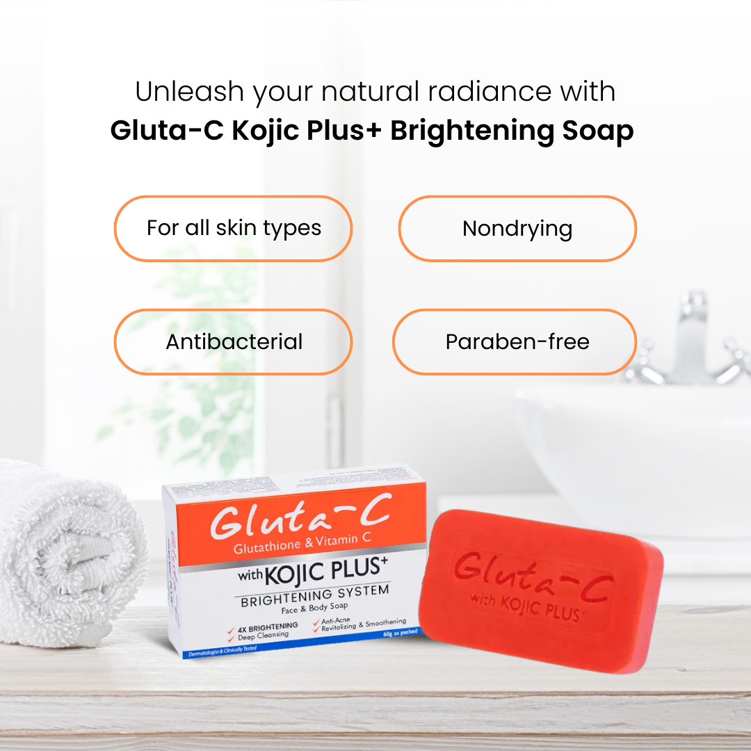 Gluta-C with Vitamins, Glutathione, & Kojic Plus Face and Body Soap, 60g x 1 Bar