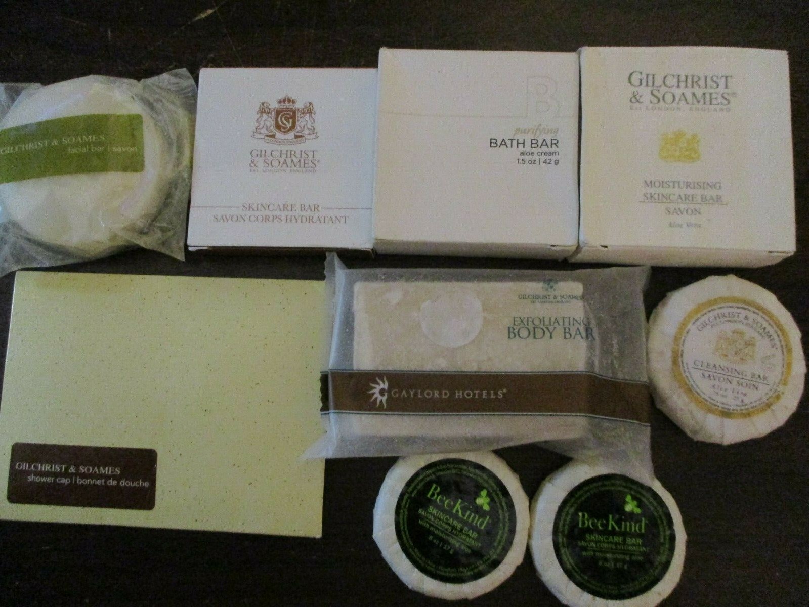 (LOT) 12-pc Gilchrist & Soames travel set (facial/body bars, shampoo, conditione
