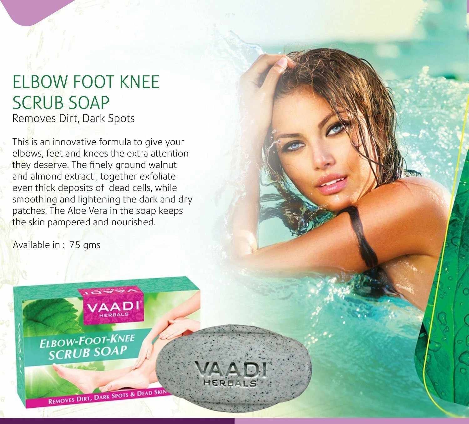 Vaadi Herbals Elbow Foot Knee Scrub Soap with Almond and Walnut Scrub, 75 gm v14