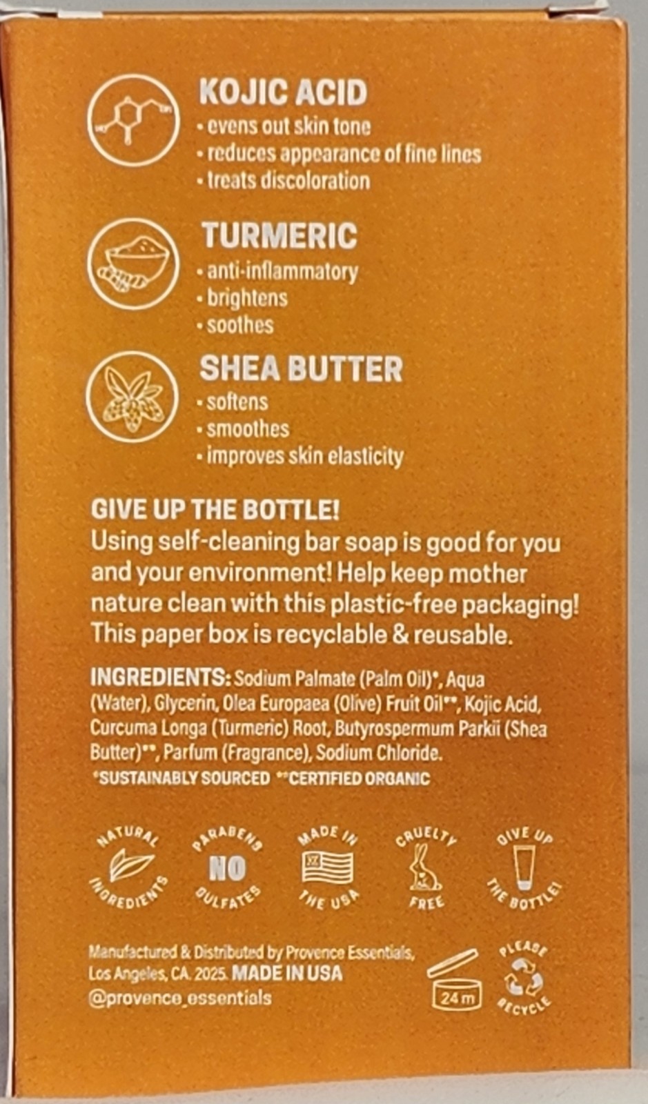 Provence Essentials Kojic Acid & Turmeric + Shea Butter Bar Soap 10 oz