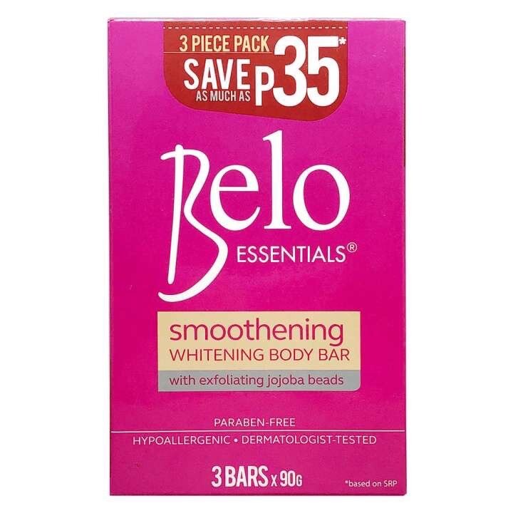 BELO ESSENTIALS Smoothening Whitening Body Bar Soap w/ Jojoba Beads 3 Bars x 90g