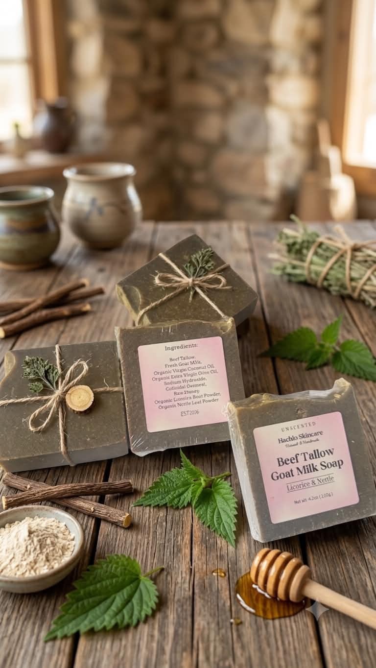 1 Bar Unscented Beef Tallow & Goat Milk Soap – Licorice & Nettle