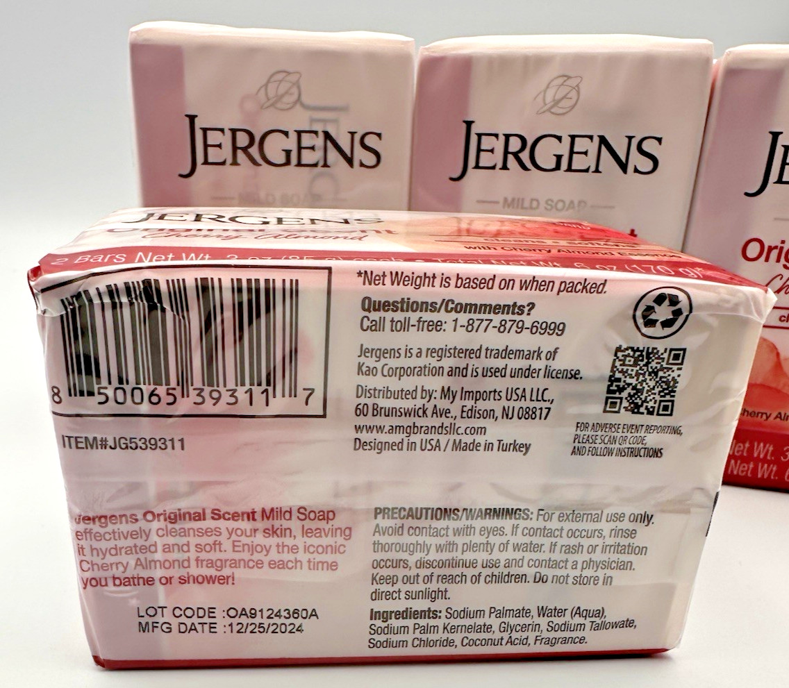 Jergens Original Scent Cherry Almond Soap Bars lot of 8 Bars 3 oz each
