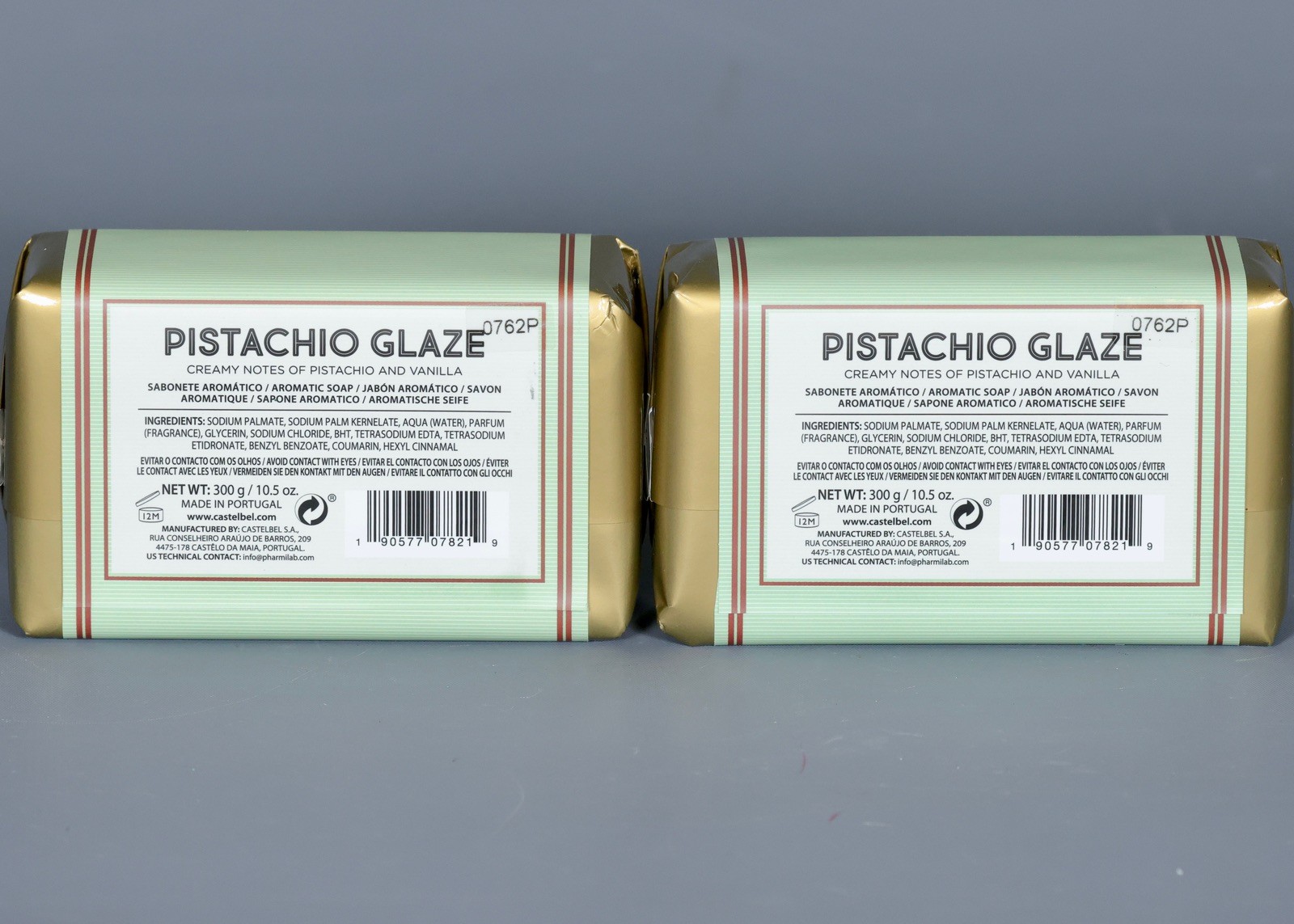 2 CASTELBEL PISTACHIO GLAZE Triple Milled Sented Sop Bars 10.5 oz. Each Portugal