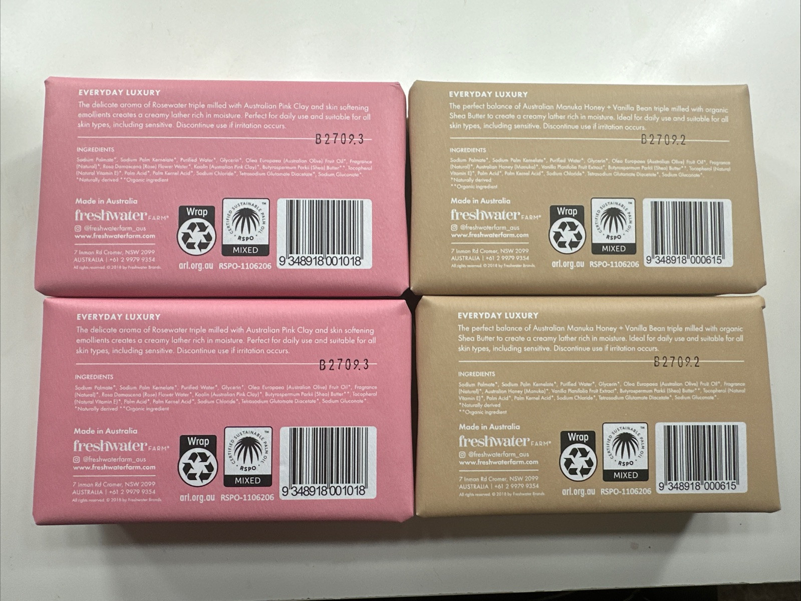 Freshwater Farm Australia 2Rosewater +Pink Clay&2Manuka Honey + Vanilla Bean