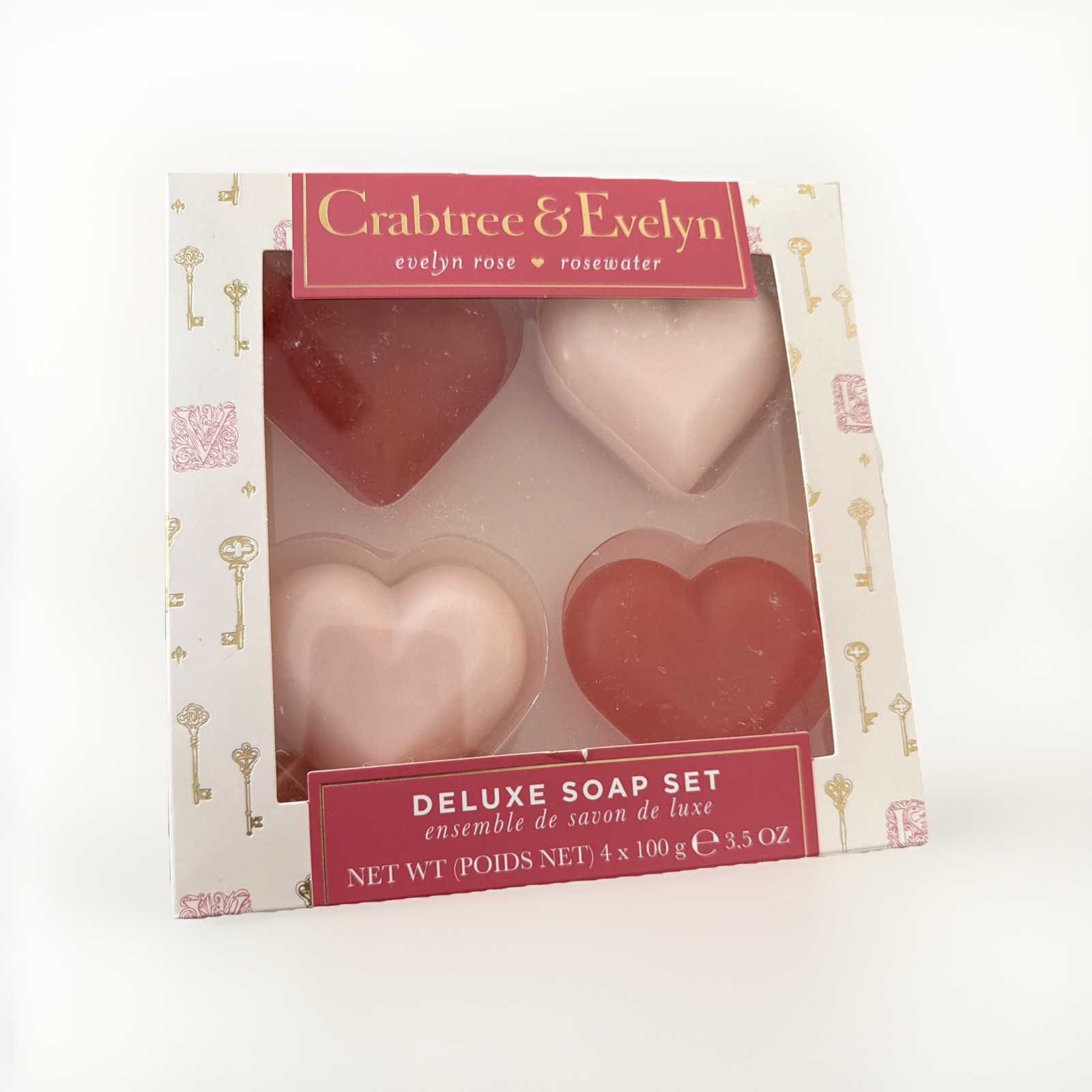 4pc Crabtree & Evelyn Evelyn Rose & Rosewater heart shape Bar Soap 3.5oz Ea New