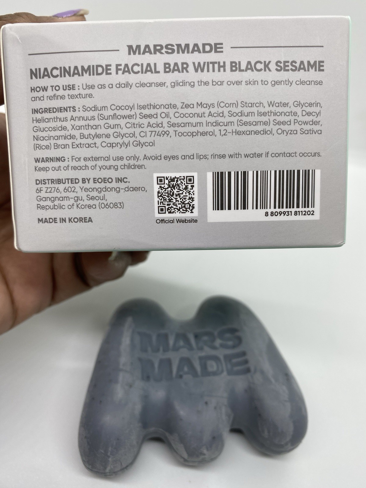 Mars Made Niacinamide Facial Bar Soap Black Sesame Vegan 3.35 oz Exp 07/2028