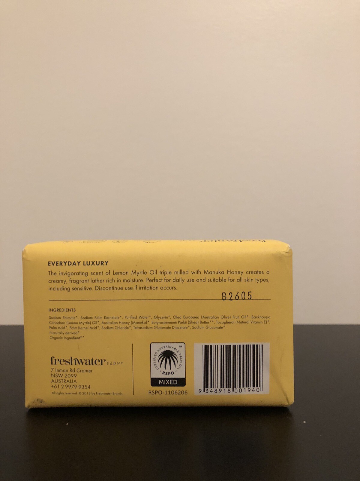 Freshwater Farm Australia Castile Bar Soap Lemon Myrtle Oil + Manuka Honey