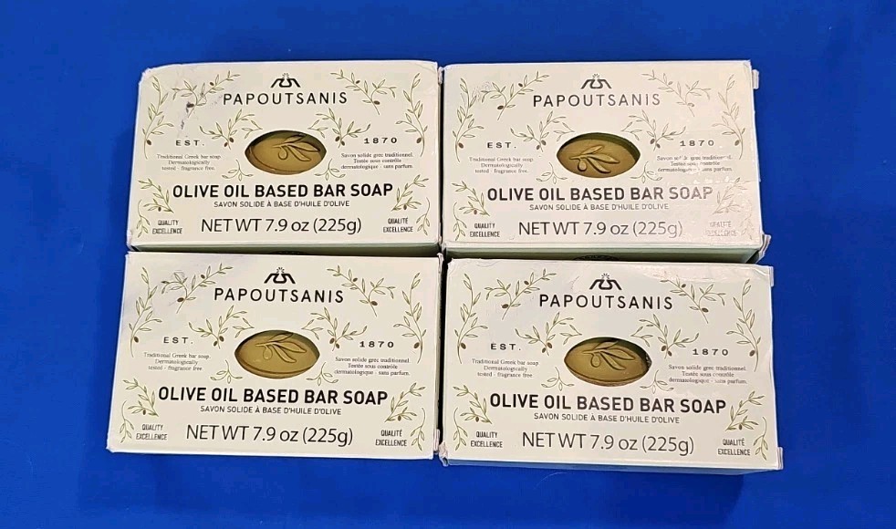 NIB Papoutsanis Pure Greek Olive Oil Soap Bars Pack Of 4~ 7.9 oz each (225g)
