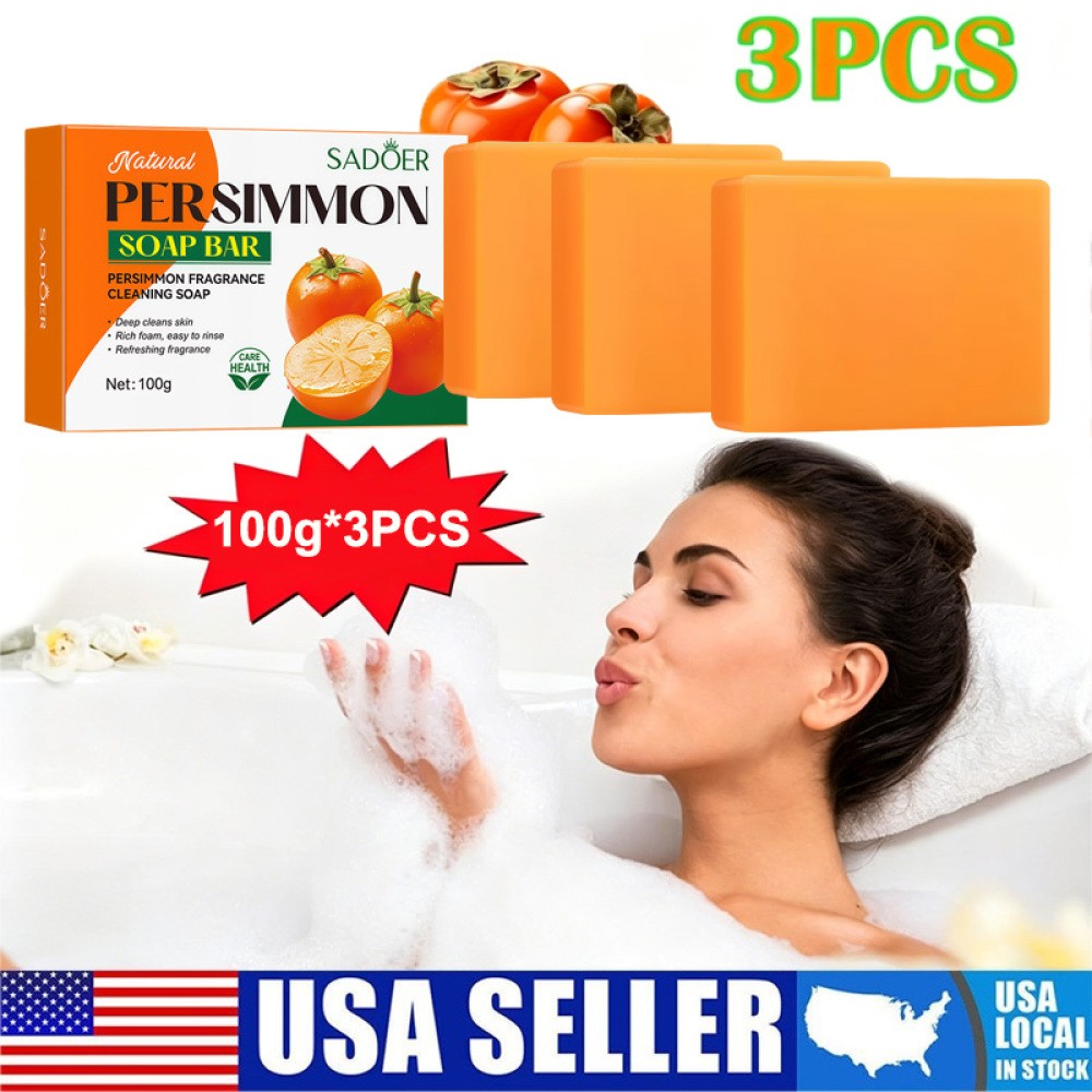 3PCS SADOER Persimmon Soap Bar Body Odor Control Deodorant Soap for Men & Women