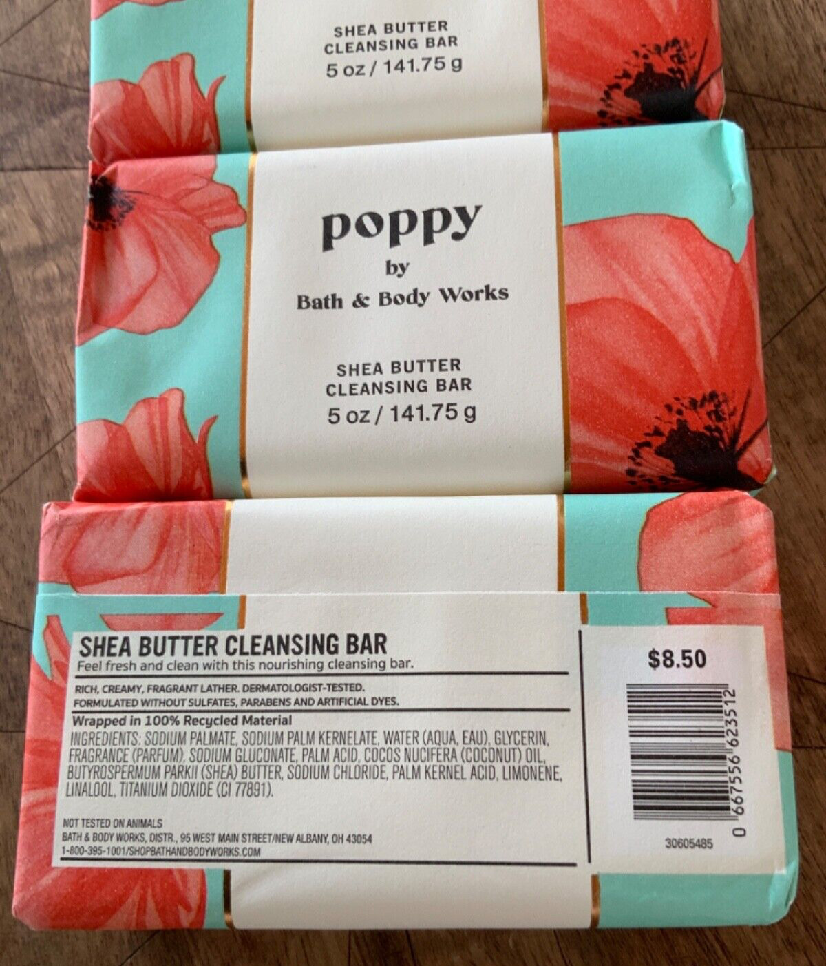 3 (THREE) POPPY 5oz Shea Butter CLEANSING SOAP BAR Bath and Body Works