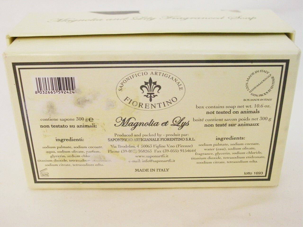 Saponificio Artiganale Magnolia and Lily Soap Handmade Bar 10.6 oz