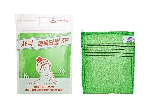9pcs Genuine Korean/Asian Exfoliating Bath Washcloth, Skin Massage (Green…