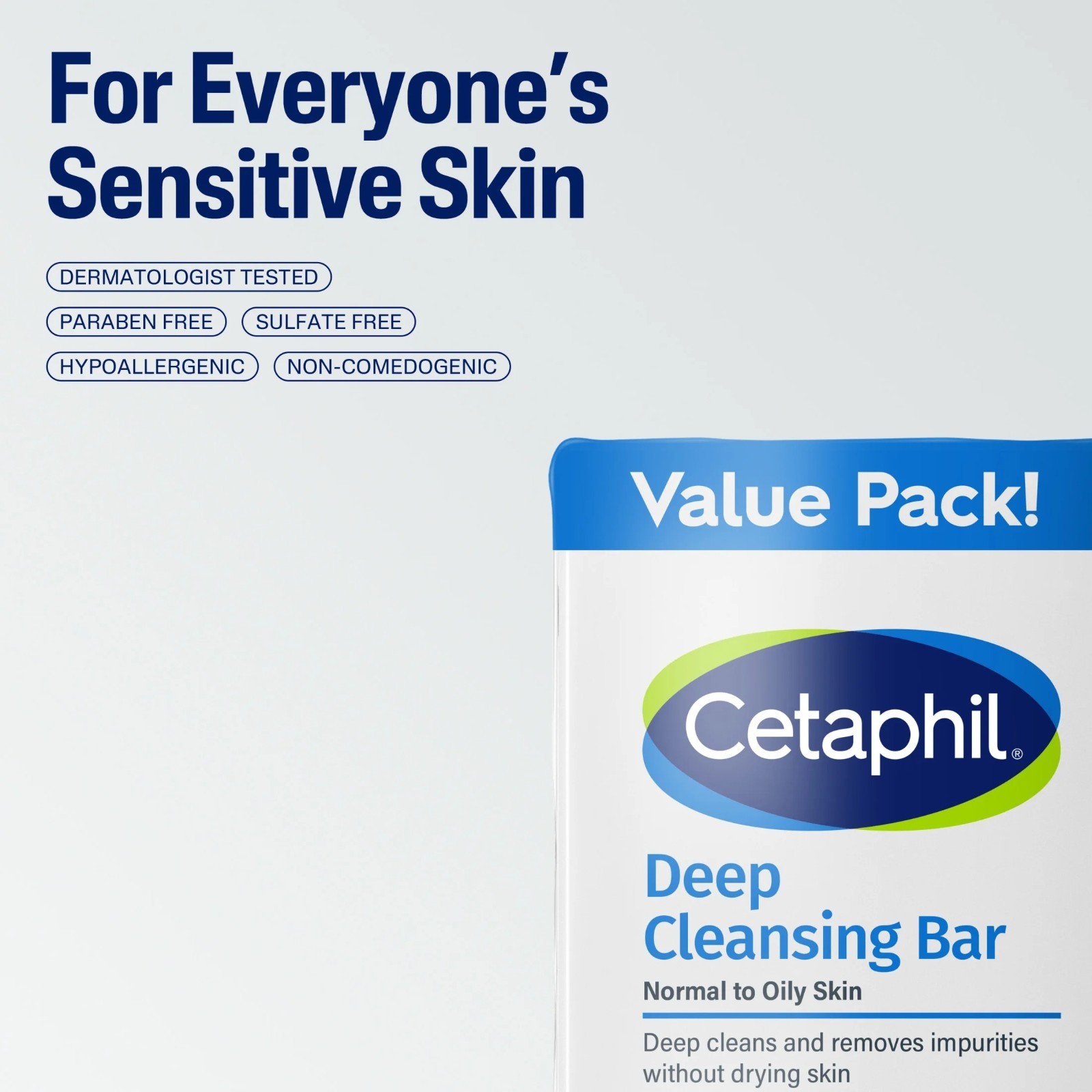 Cetaphil Deep Cleansing Bar 4.5oz (3 Pack) Sensitive Dry Normal Skin Soap