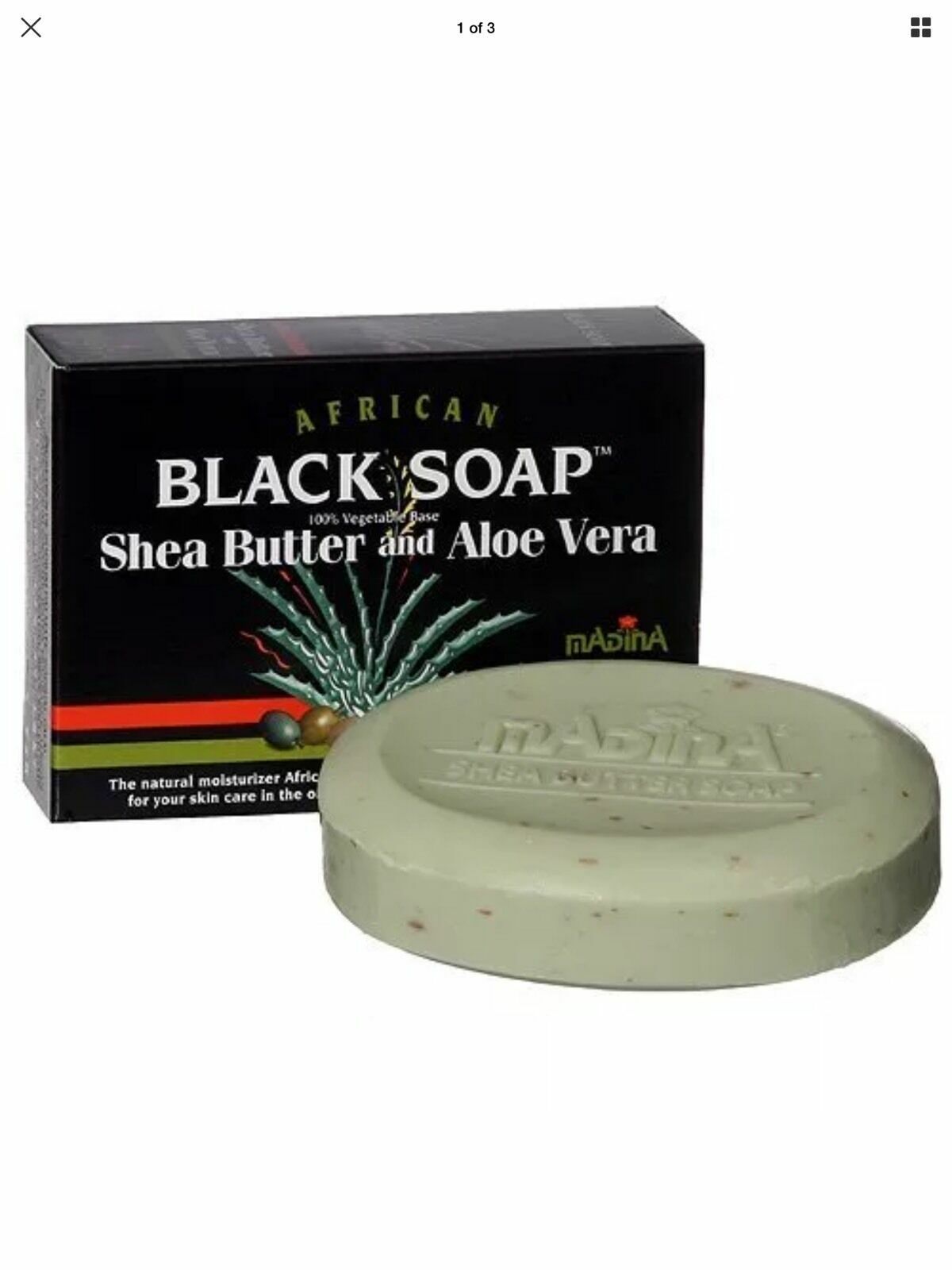 Madina African Black Soap Shea Butter and Aloe Vera, 3.5 oz (Pack of 6)