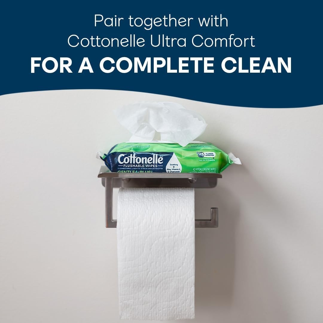Gentleplus Flushable Wet Wipes with Aloe & Vitamin E, 8 Flip-Top Packs, 42 Wipes
