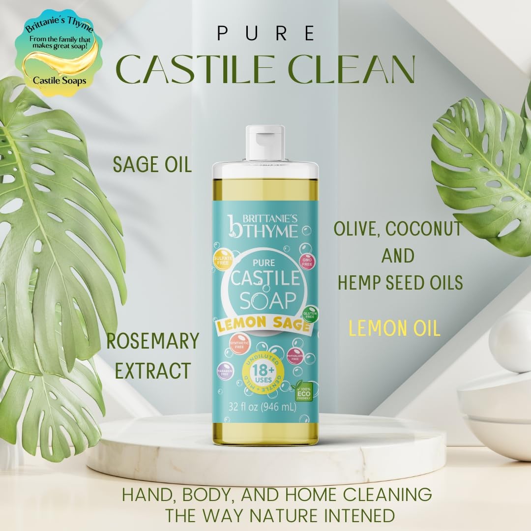 Castile Liquid Soap Refill 32oz Lemon Sage 2 Pack – Multi-Purpose Natural