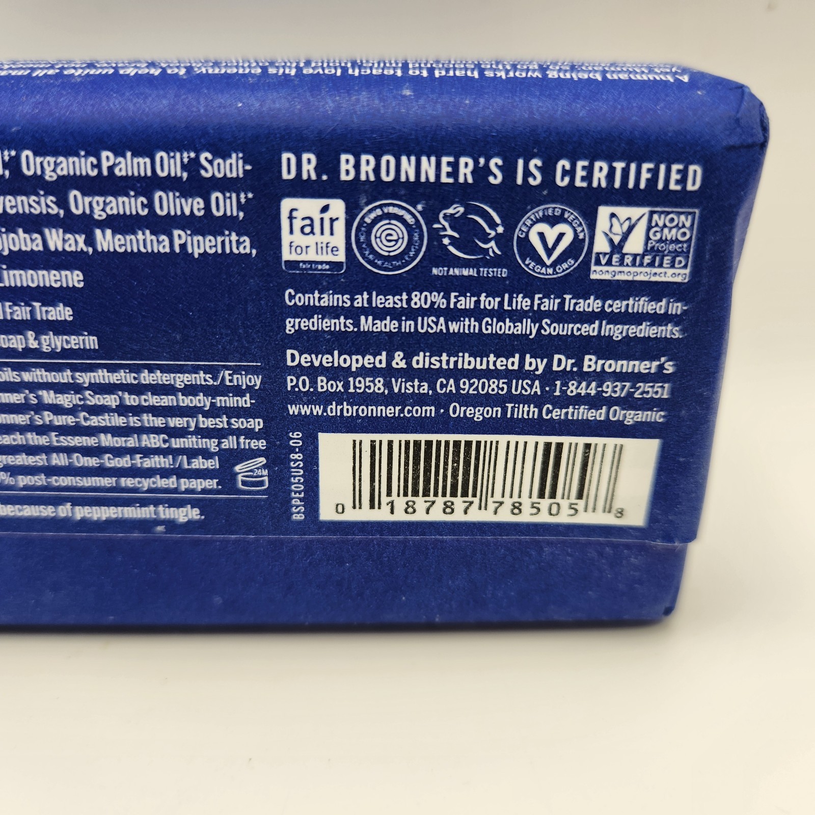Dr. Bronners Pure-Castile Bar Soap Peppermint Hemp 5 oz Fair-Trade