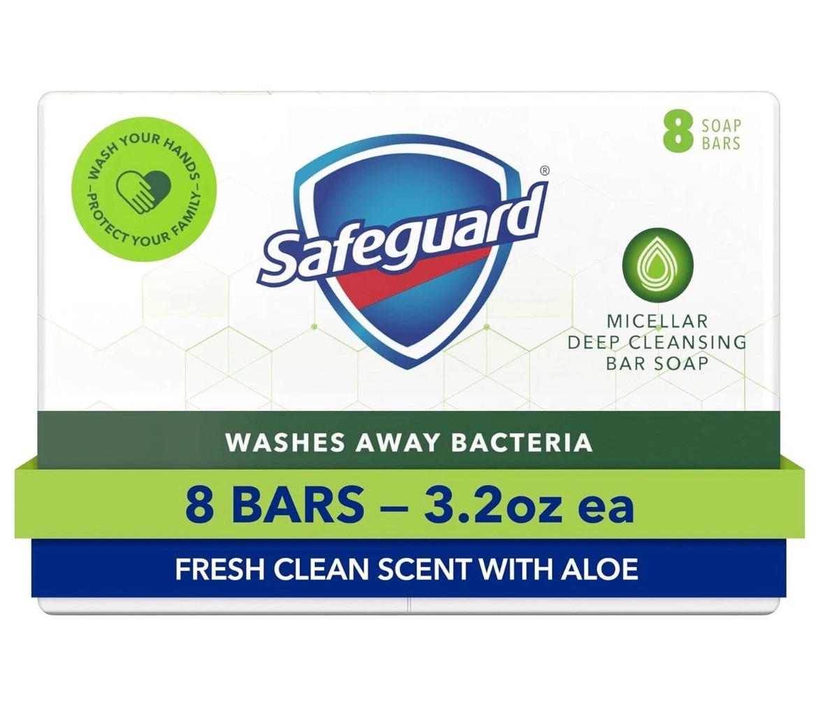 Safeguard Bath Bar Soap, Fresh Clean Scent with Aloe, 3.2 oz (8 Count)