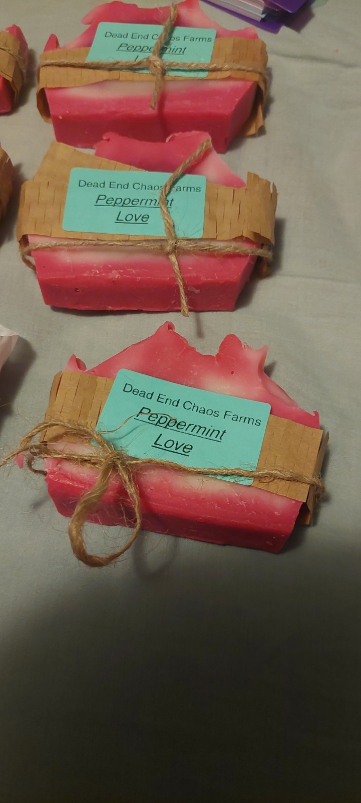 Dead End Chaos Farms Peppermint Moisturizing Body Bar Soap Pink White Milky Way