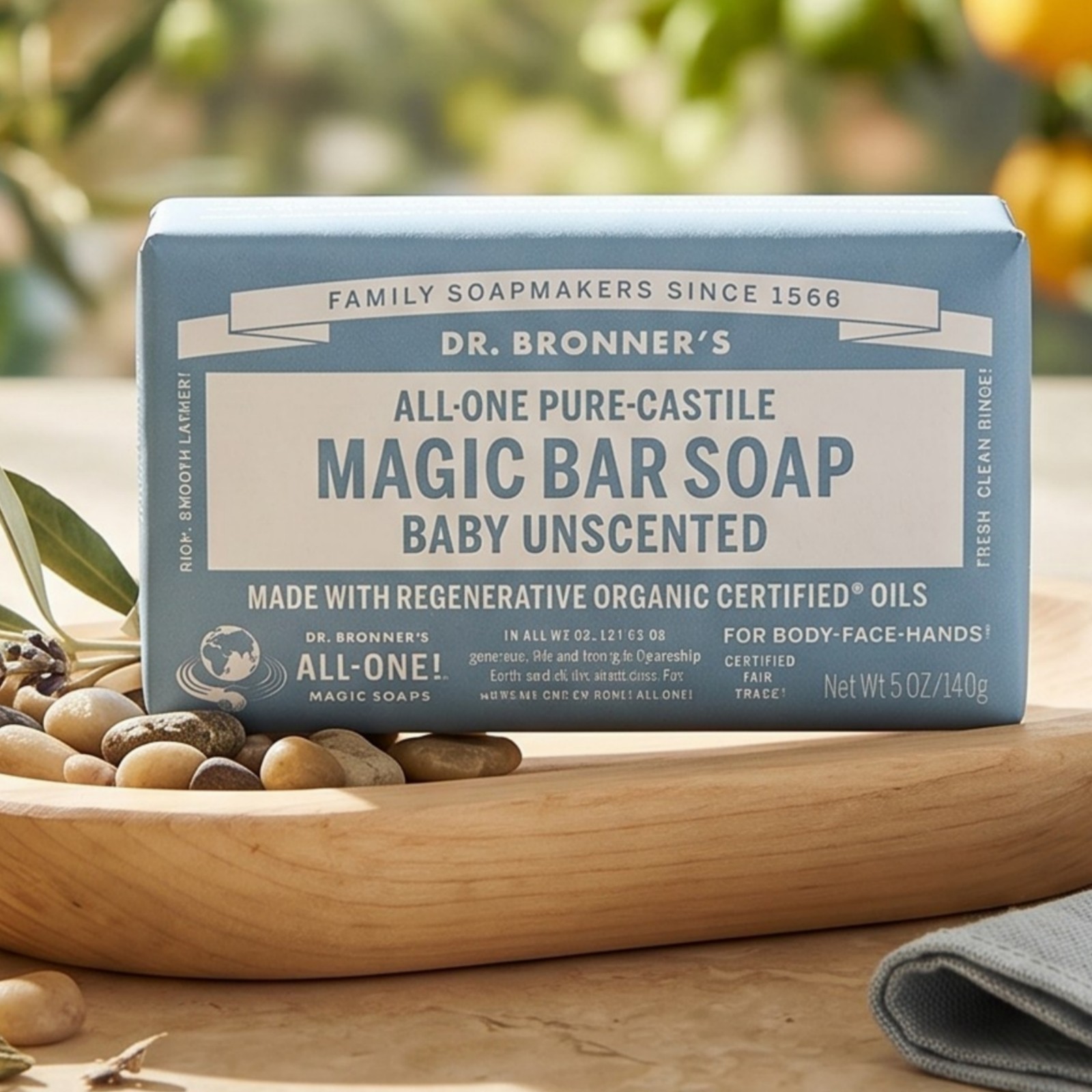 Dr. Bronner’s Baby Unscented Pure-Castile Bar Soap Organic Regenerative Oils