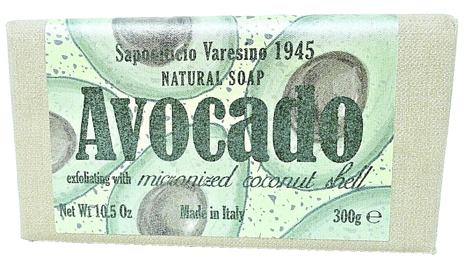 Italian Luxury Bar Soap 10.5oz Natural Avocado with coconut shell exfoliating