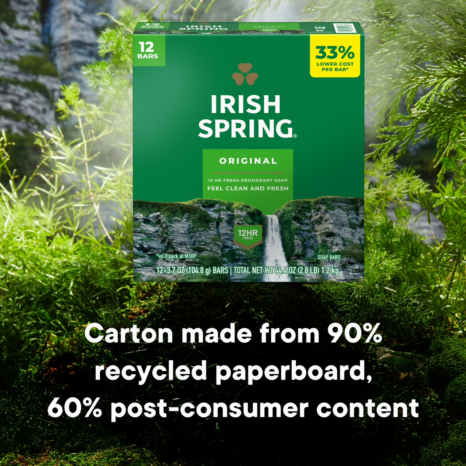 Irish Spring Bar Soap for Men, Original Clean, All Skin Types, 3.7 oz, 12 Pack