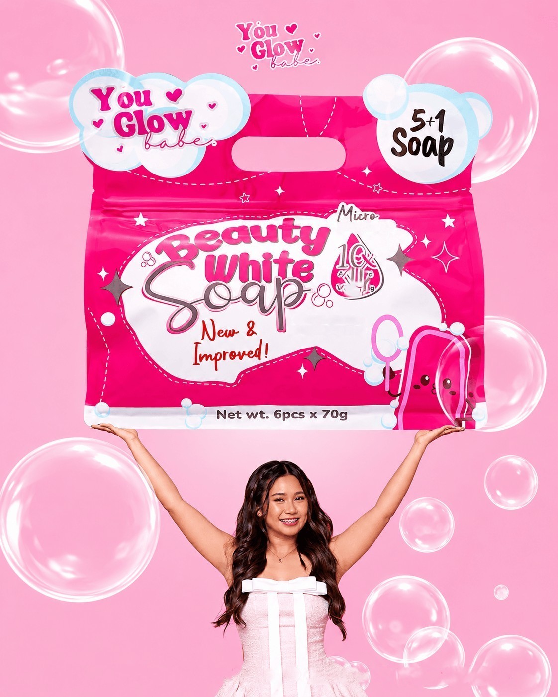 6 Bars You Glow Babe Beauty Soap | Niacinamide, Snail Extract (70g Each)