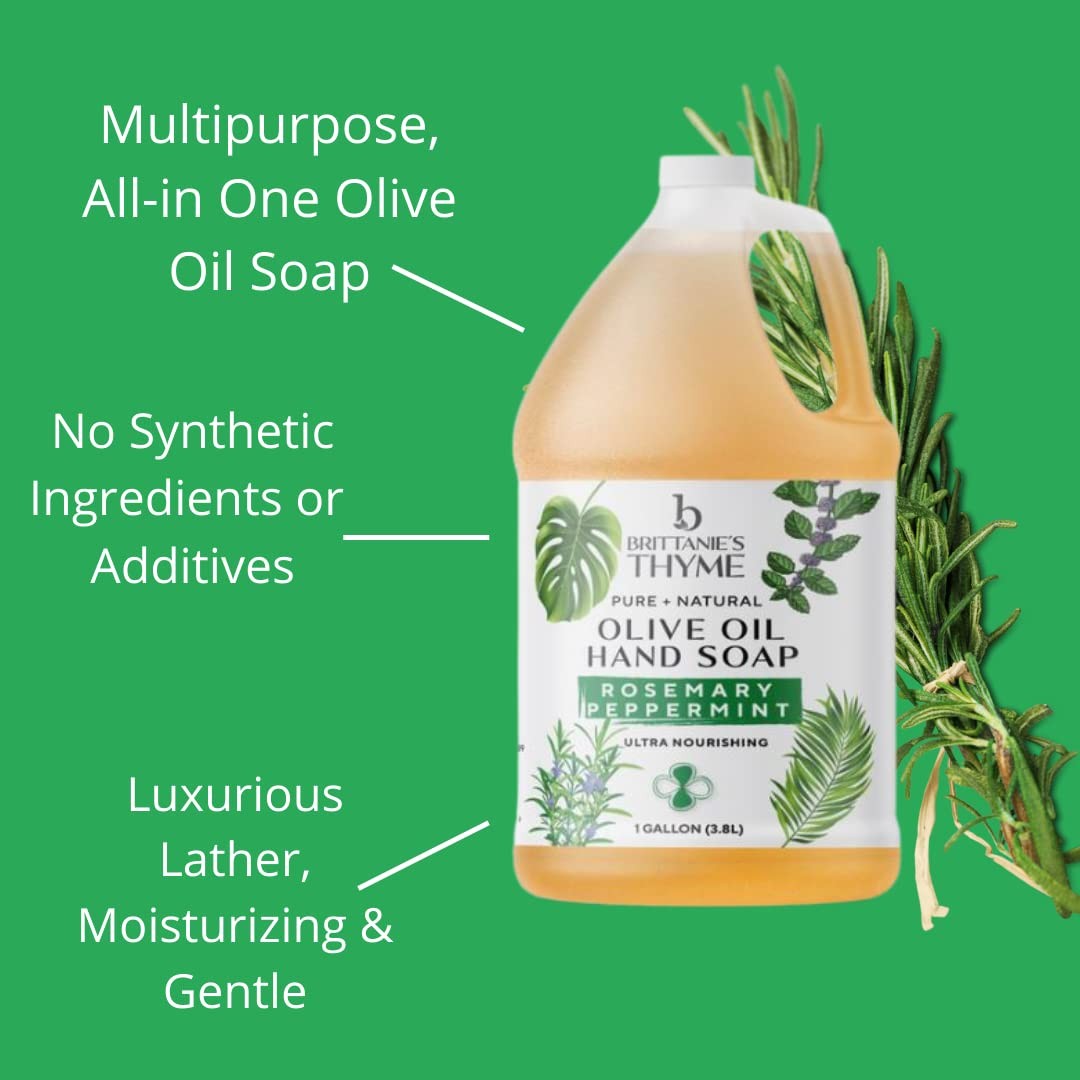 Pure Organic Castile Liquid Olive Oil Soap Refill, Rosemary Peppermint, 1 Gallon