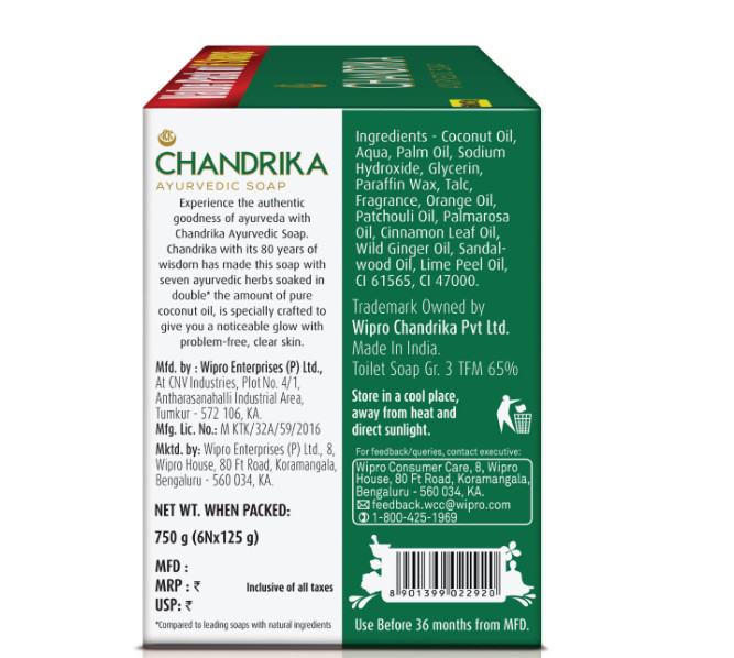 Chandrika Ayurvedic Soap Classic 125g x 6 Handmade Bath Soap Coconut Oil