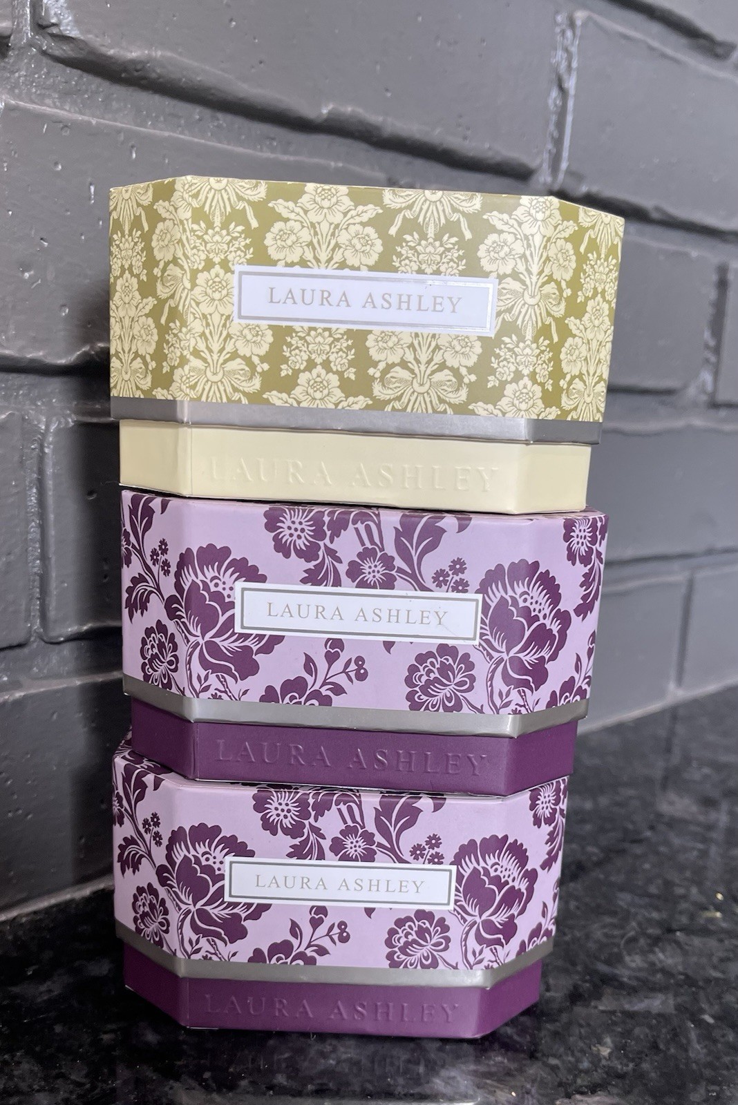 Laura Ashley Triple Milled Soap Bar Trio 2-Amethyst Musk 1-Vintage Taffeta 8.8oz