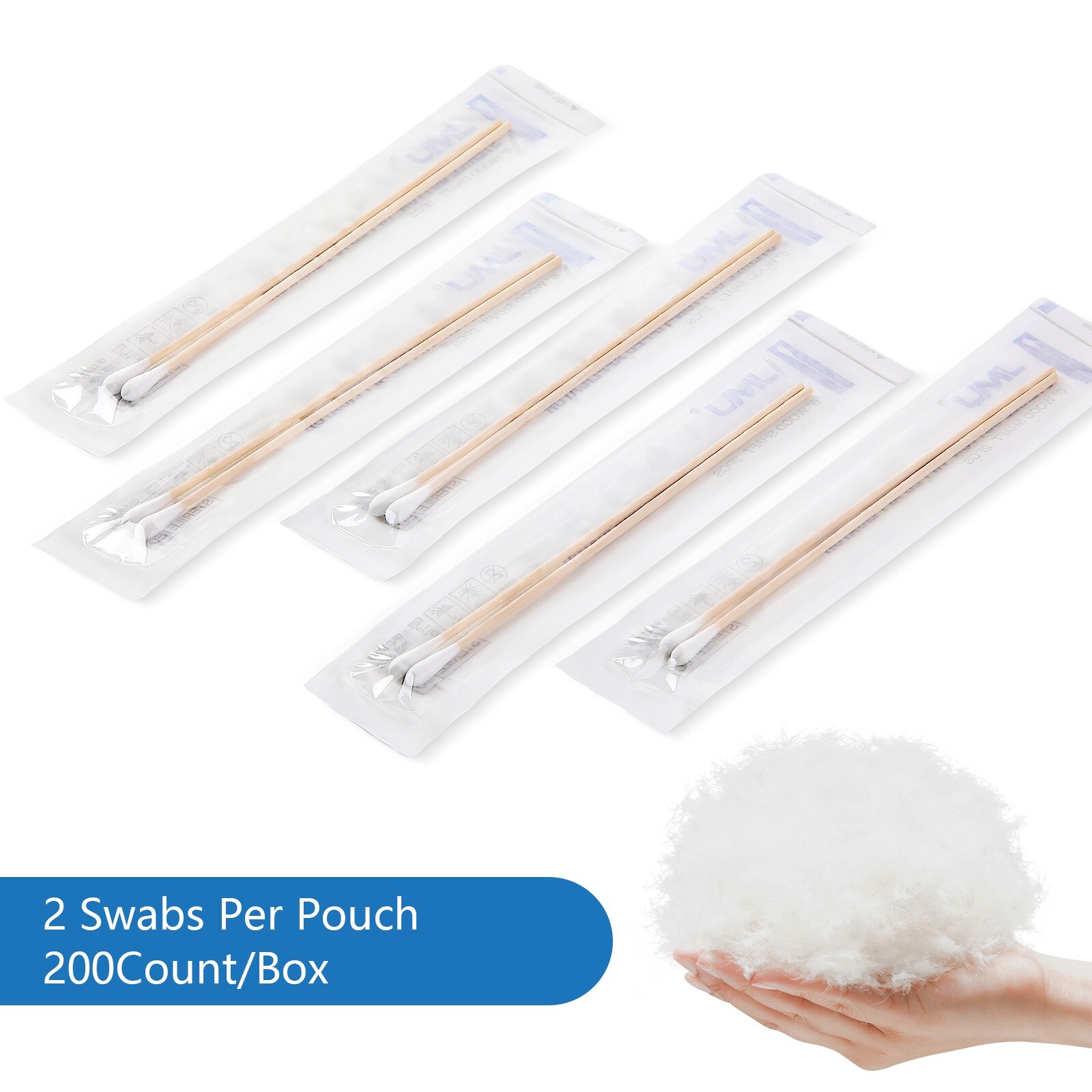 200pcs Sterile Cotton Swab Tipped Applicator, 6” Dental Medical Makeup