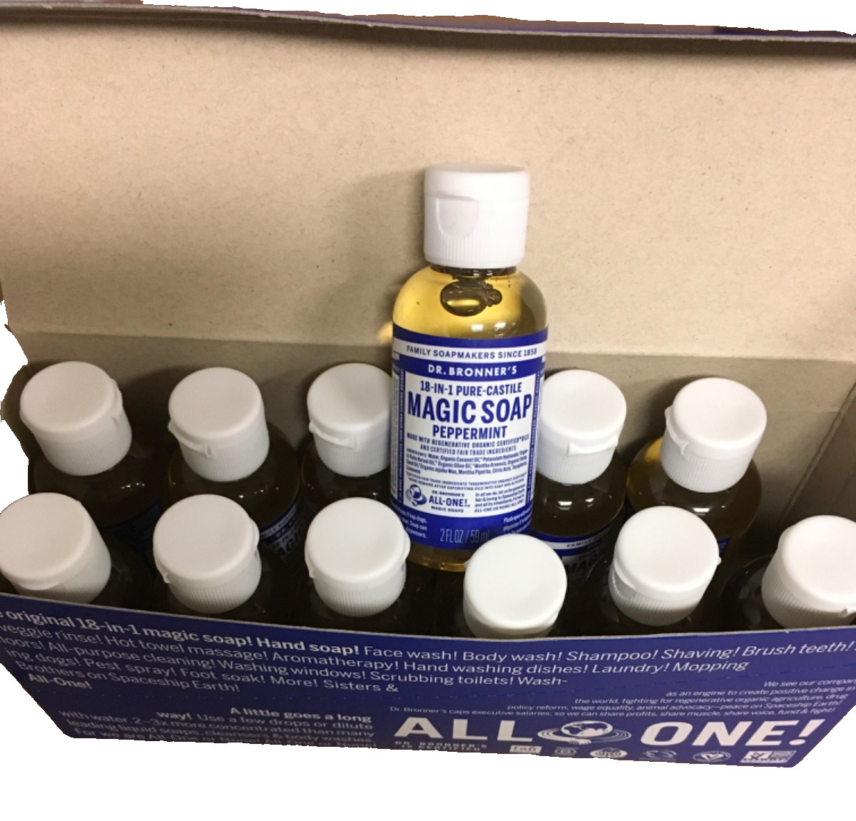 Dr Bronner’s 18 in 1 hemp peppermint pure castile Soap 12-2 oz Bottles
