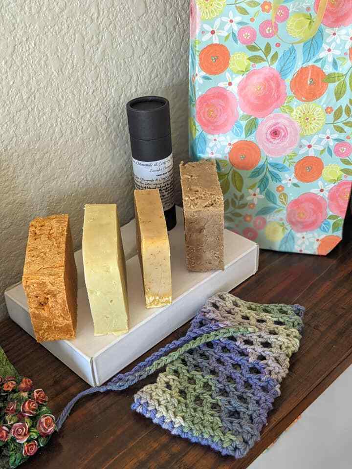 4 Cold Processed Soaps, Eco-Friendly Soap Saver & 2.5 oz Body Butter Stick