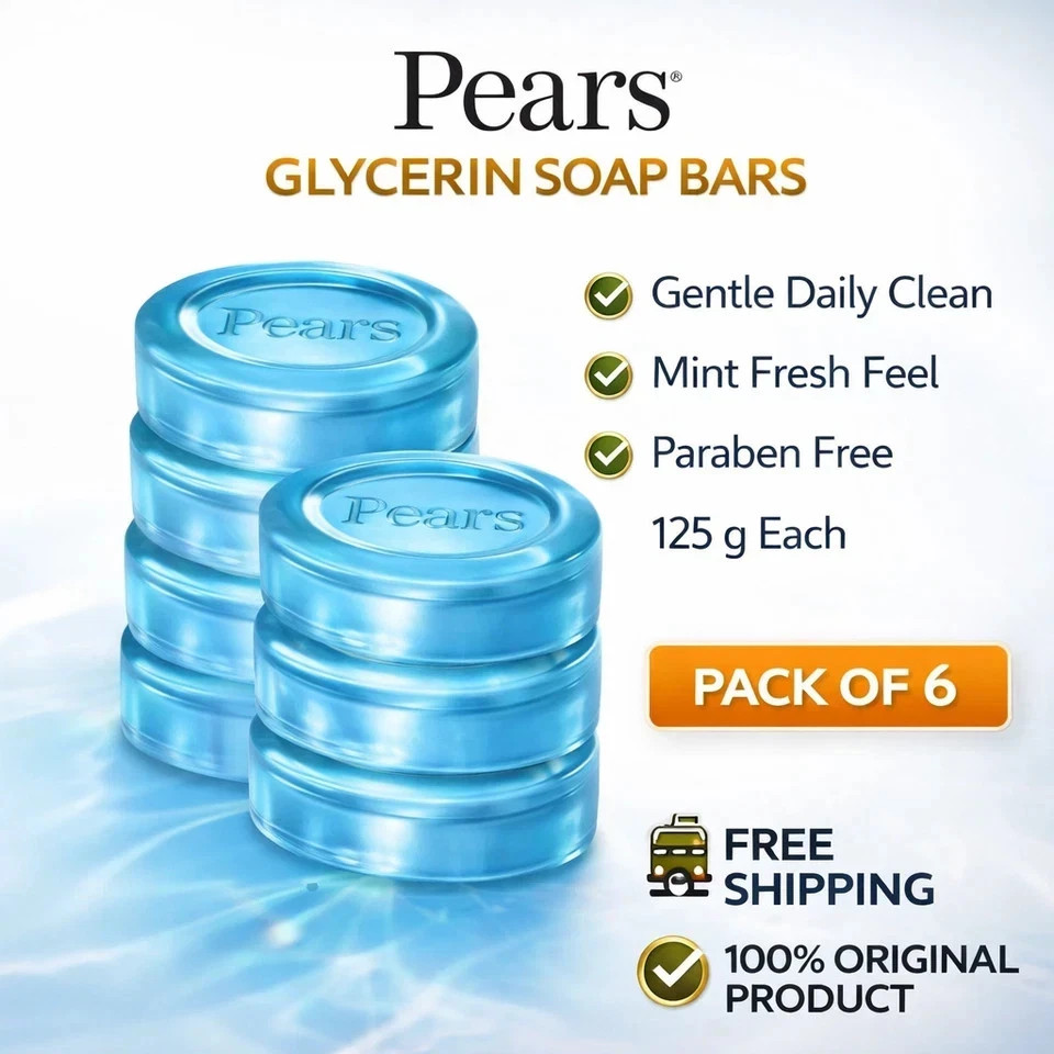 Pears Glycerin Soap 125g x6 Mint Fresh Gentle Bath Bar Soap Free Clean