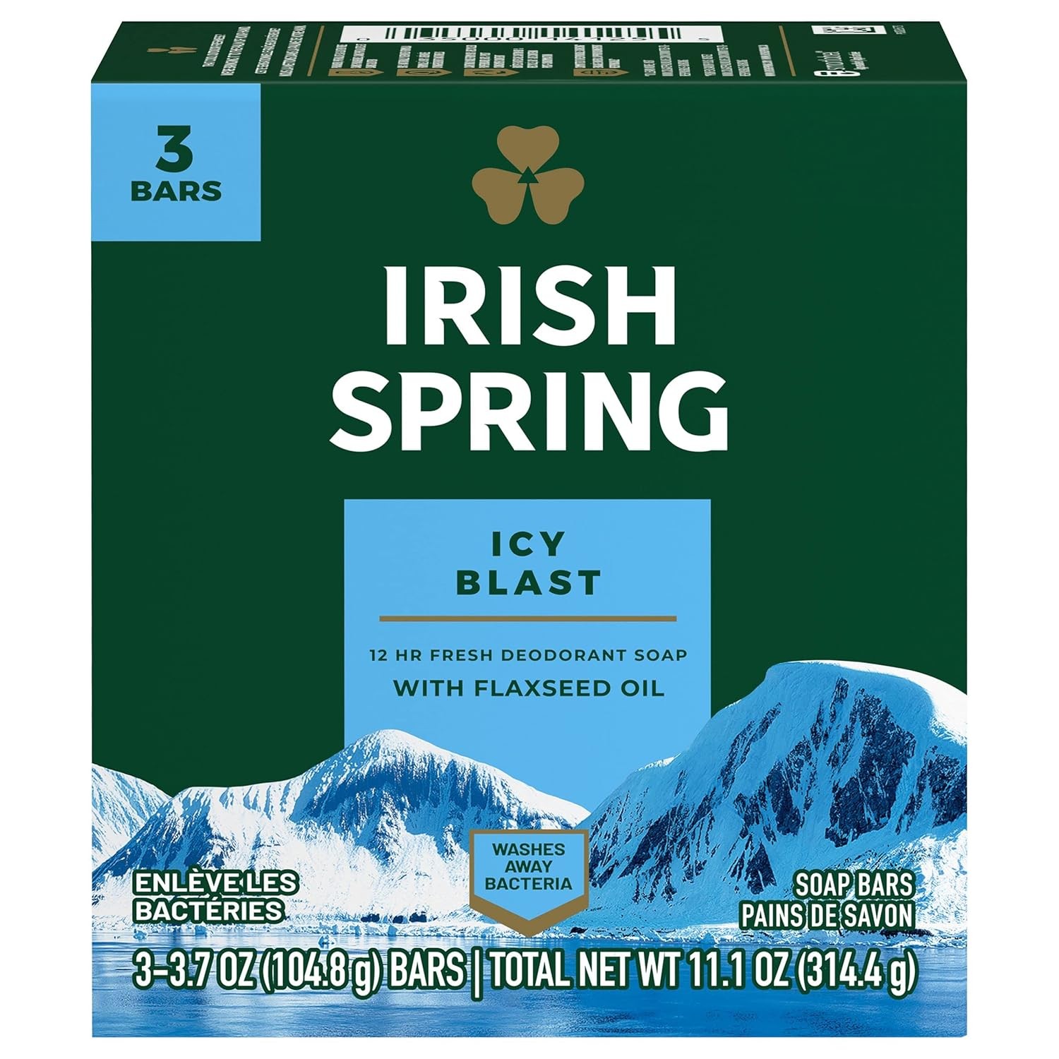 Irish Spring Bath Bar, Icy Blast 3.75 Oz, 3 x 3.75 oz bars