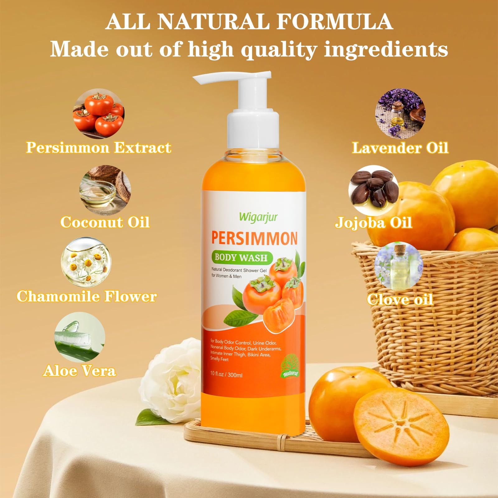 wigarjur Persimmon Body Wash for Old People Smell Natural Deodorant Bar Soap for