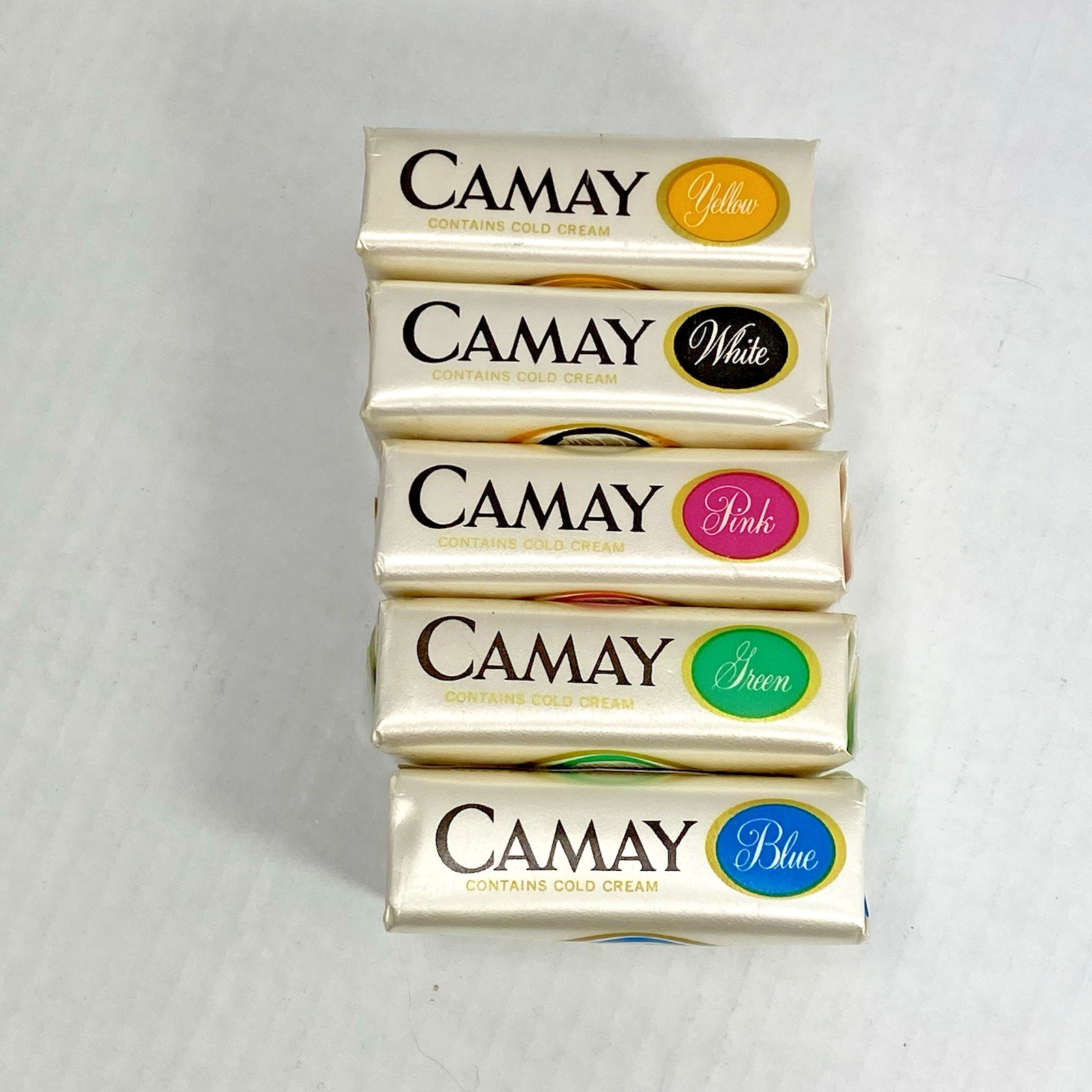 NOS 5 Vintage Camay Beauty Bar Soap Cold Cream Pink Yellow Green Blue White 3.5