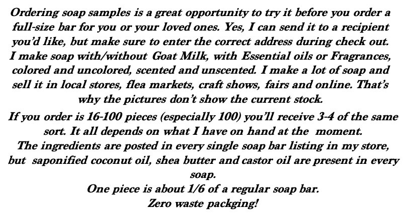 VK Hand made Artisan Soap samples FREE SHIPPING