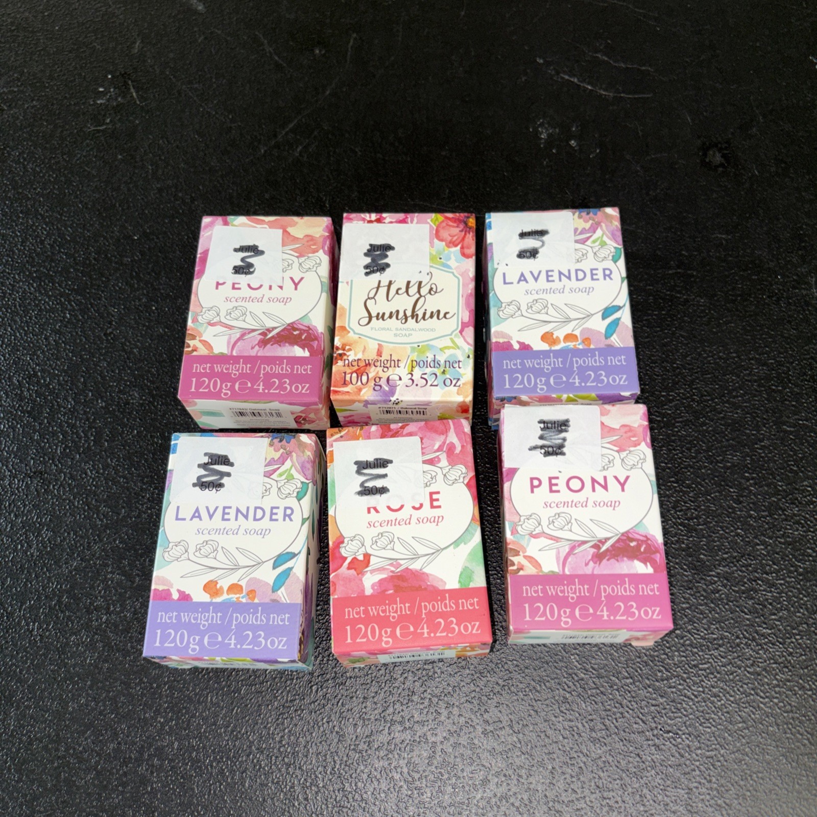 Lot of 6 New Unused GiftCraft 4.23 oz Bar Soaps Rose, Lavender, Peony, Sunshine