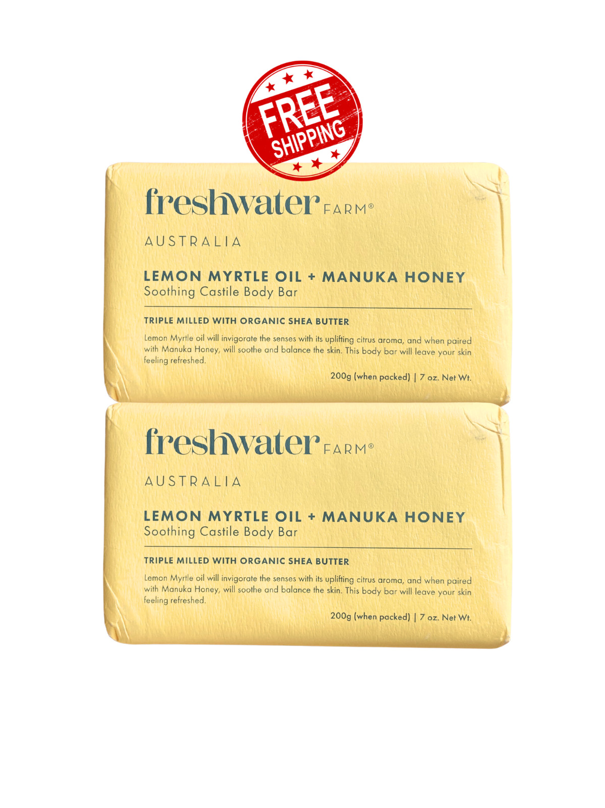 FRESHWATER FARM AUSTRALIA CASTILE BODY SOAP BARS LEMON MYRTLE OIL + MANUKA HONEY