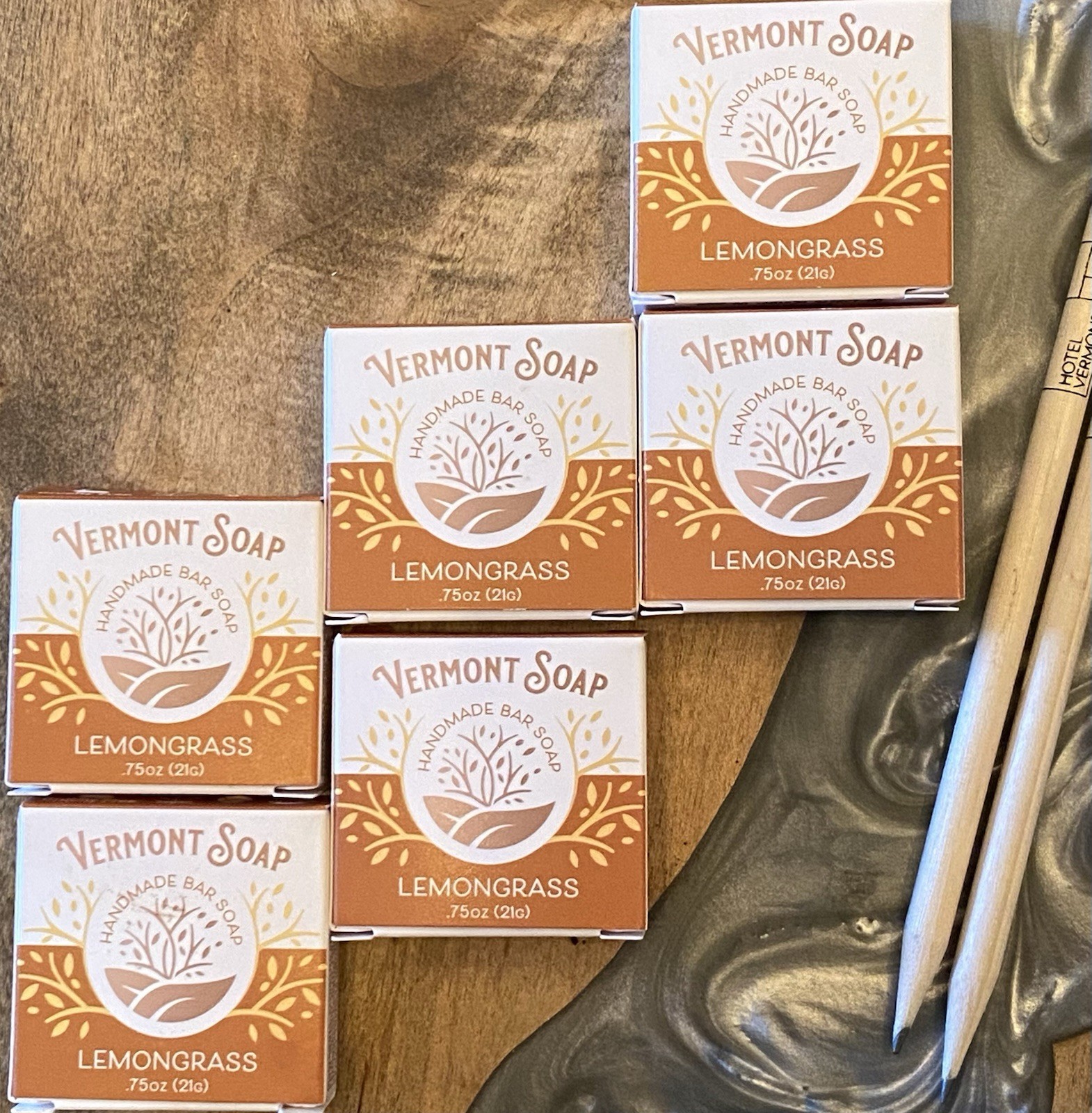 HANDMADE SOAP 6 Bars Hotel Vermont LEMON LEMONGRASS Botanical PENCIL PAPER New